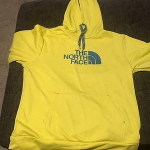 Yellow North Face hoodie- has some marks and blemishes